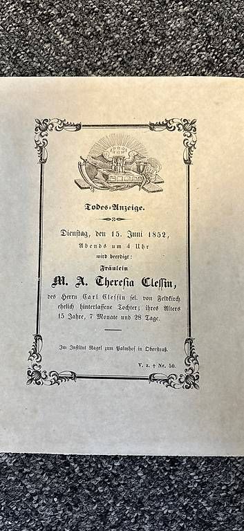 Documents: Todesanzeige 1852 – D'occasion à Zürich par mbi_5bsz 1