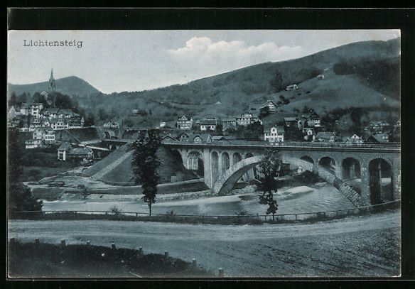 Cartoline postali: AK Lichtensteig, Ortsansicht mit Brücke – Usato da Berlin venduto da bartko-reher
