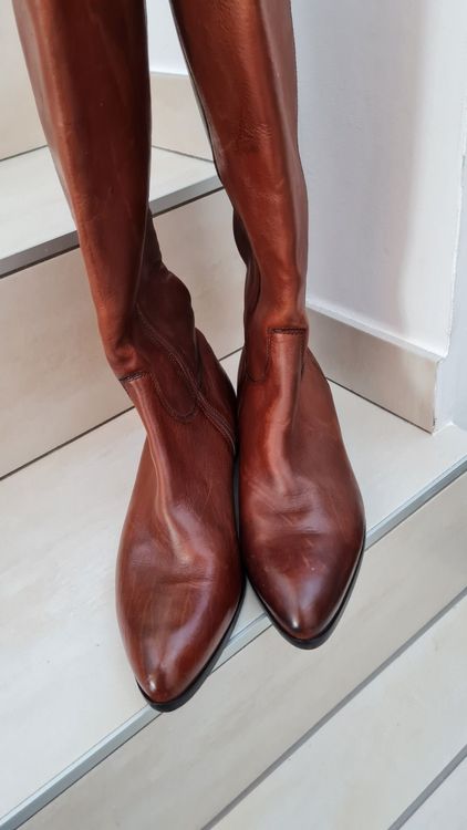 Bottes Hautes En Cuir Marron Genou Pointure 7.5 US - Made In Italy, Neuves Sans Boîte