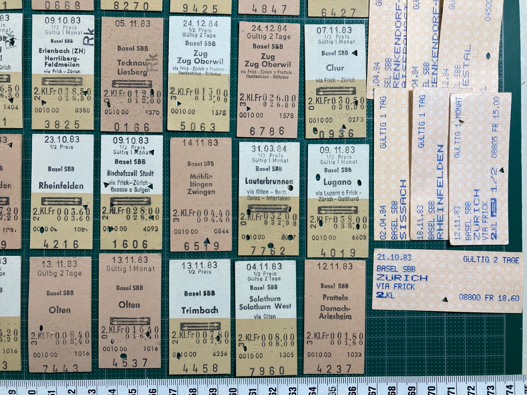 Biglietti: BASEL, 65 alte Bahn Billette, SBB, 1983, 1984 – Usato da Lenzburg venduto da fh1 4