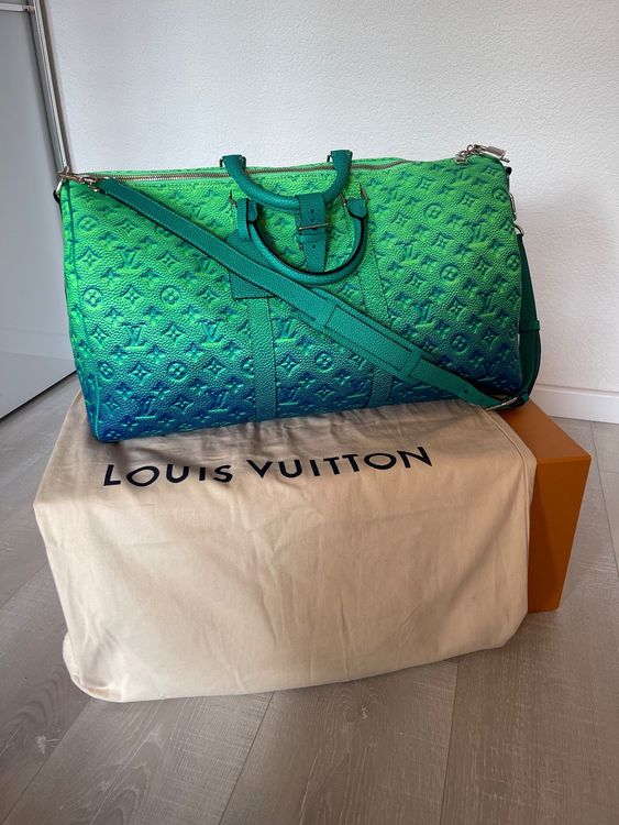 Louis Vuitton Neon Blue Mesh Triangle 'Keepall 50' Bag