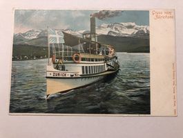 Zürichsee Dampfschiff  - Gruss vom Zürichsee