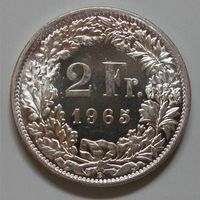 069 CH, 2 FRANKEN 1965 B , SILBER 835, ca 9.98 gr., d=27mm,