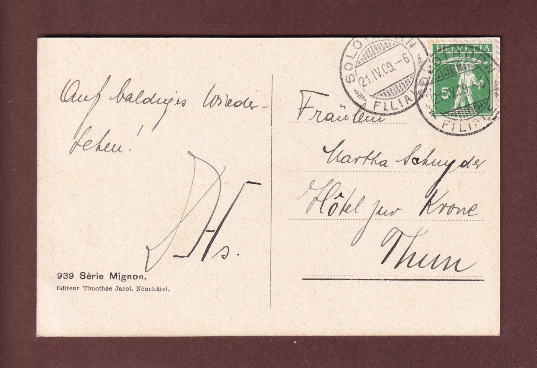 Cartoline postali: SOLOTHURN - Am Ufer der Aare - 1909 – Usato da Pully venduto da nicecards-shop 1