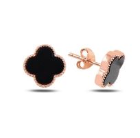 Ohrstecker Kleeblatt schwarz roségold 925 Silber 9mm