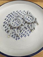 Beaded white earrings with hoop and beaded strands