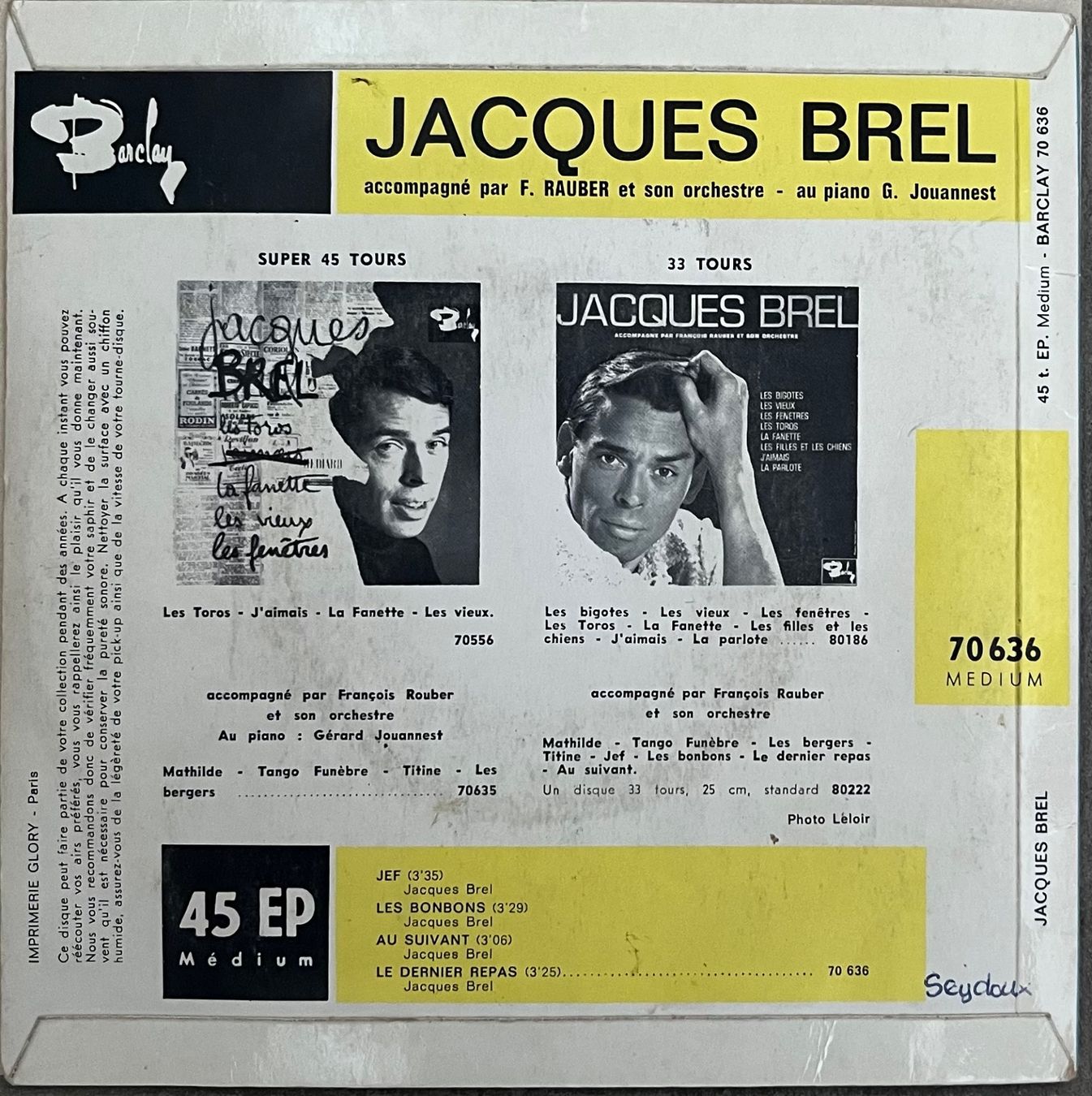 Dischi in vinile: JACQUES BREL - JEF / LES BONBONS – Usato da Bussigny venduto da vinyl-pas-cher 1