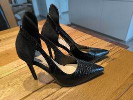 Schwarze High Heels Gr. 40, Kroko-Optik, Stiletto