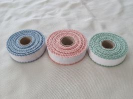 Set 3 bordure Mafil cotone 3 cm – blu, rosa, verde