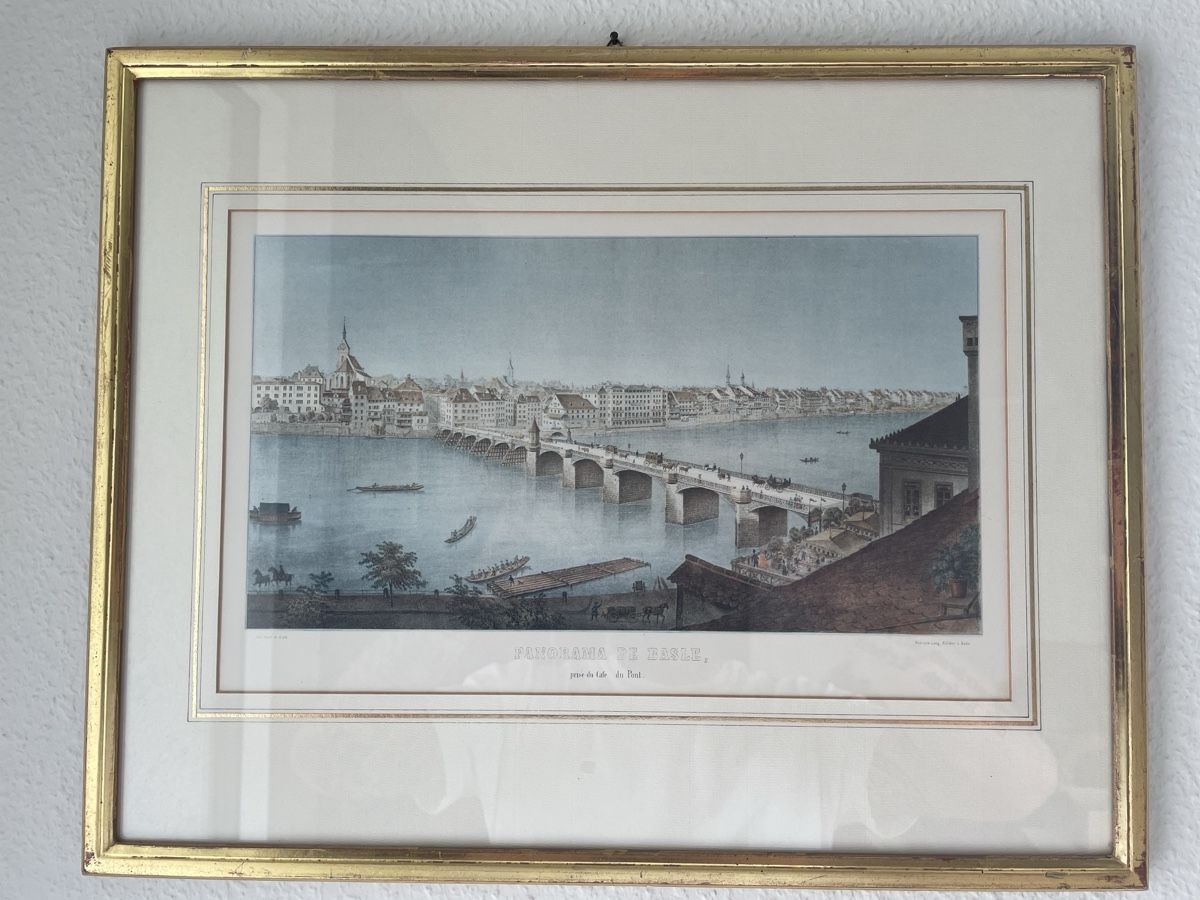 Grafica & Litografie: Lithographie Basel - Mittlere Brücke 1860 – Usato da Basel venduto da Design-und-Allerlei