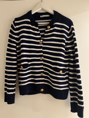 Zara Strickjacke, marine/weiss gestreift, Gr. S