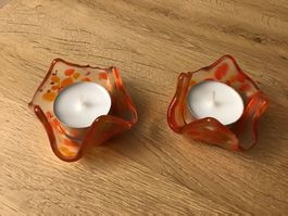 Glas Teelichter orange 2Stück