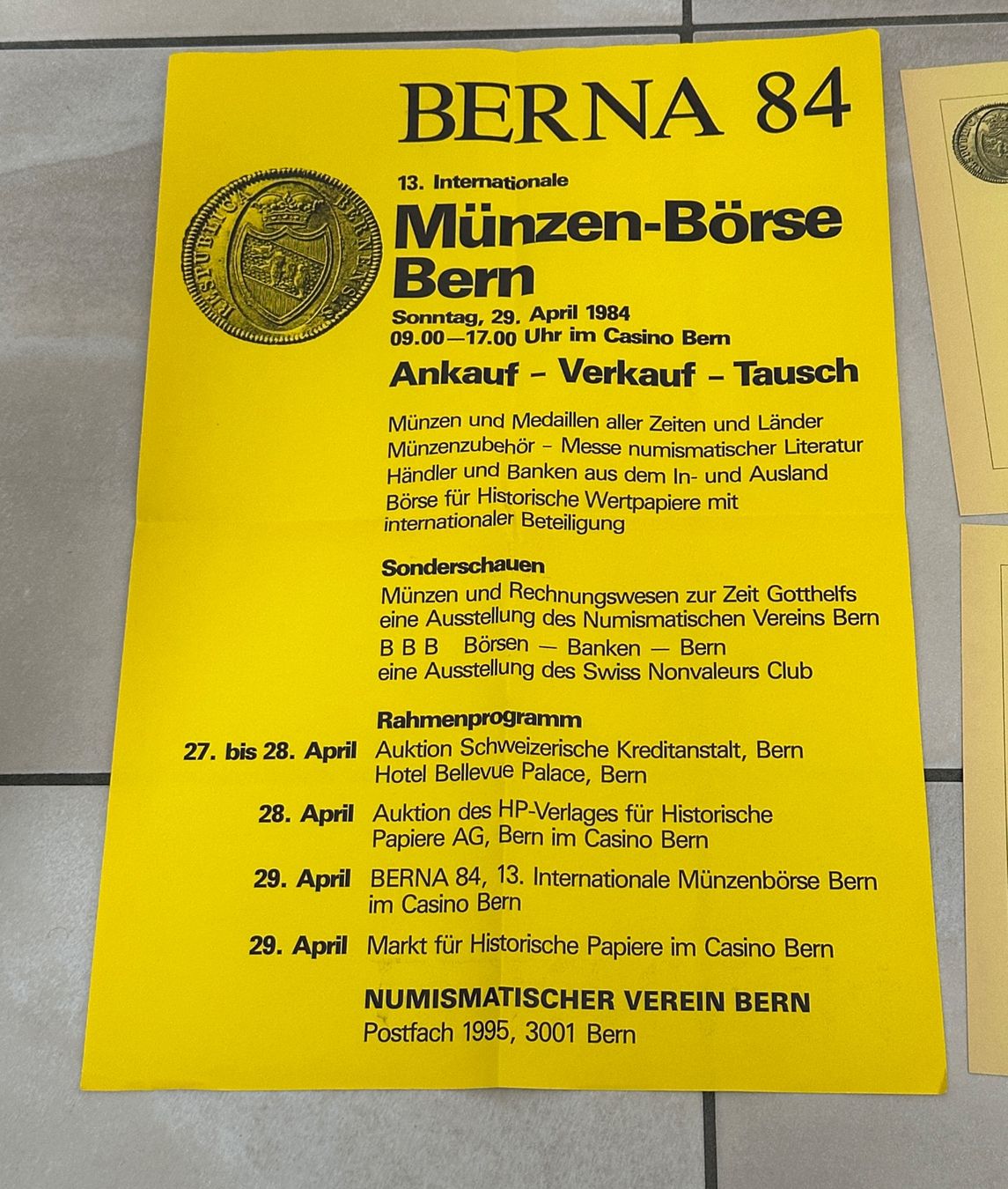 Foto & Immagini: Münzenbörse Bern 1984 Flyer + Programm (3 Stk.) – Usato da Nussbaumen AG venduto da olitech5415 1