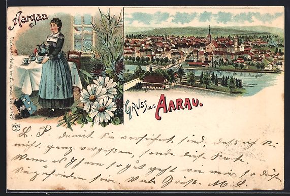 Cartes postales: Litho Aarau, Ortsansicht aus der Vogelsc – D'occasion à Berlin par bartko-reher