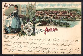 Litho Aarau, Ortsansicht aus der Vogelsc