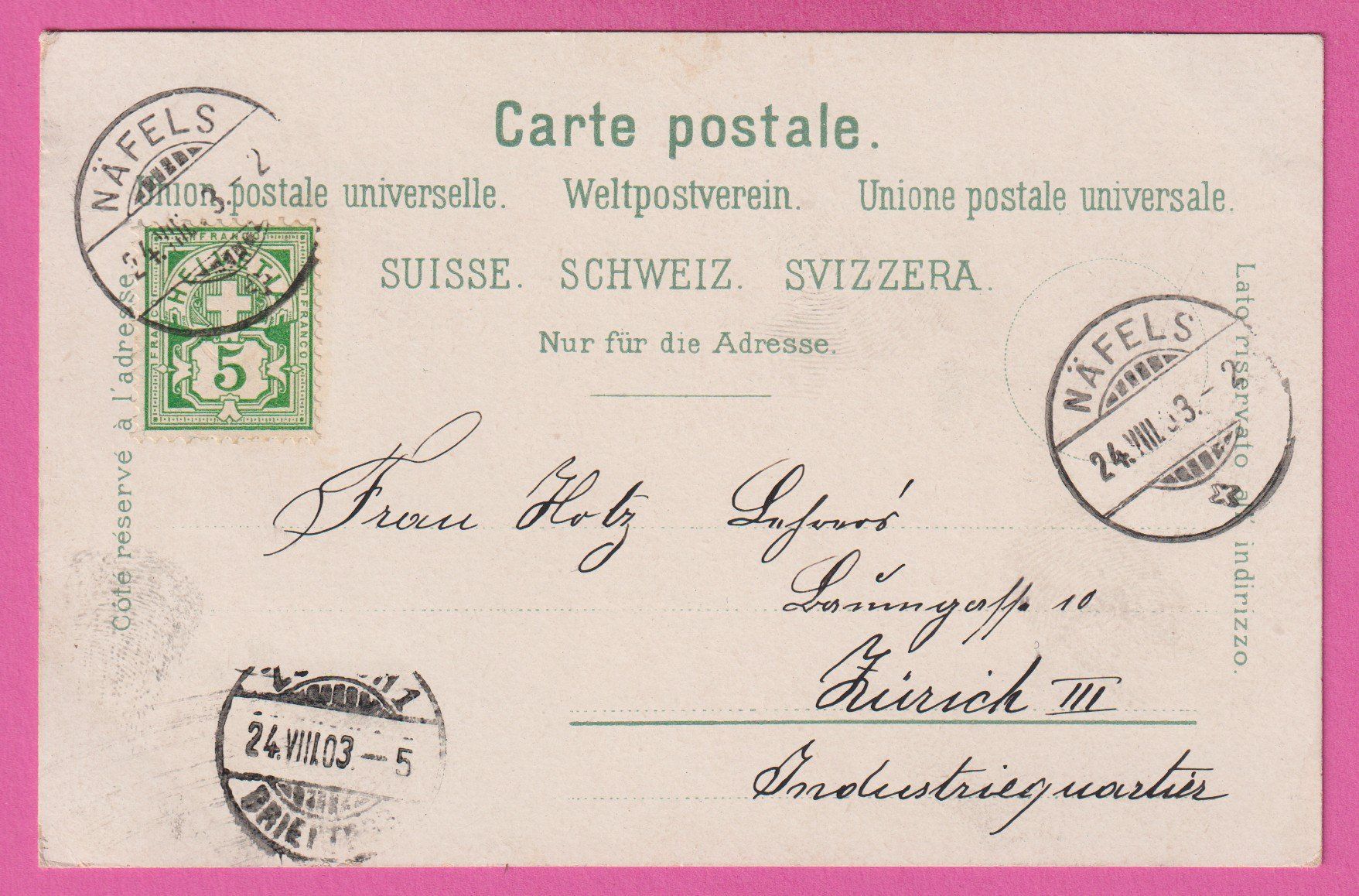 Cartes postales: Näfels gel 1903 – D'occasion à Einsiedeln par dillie 1