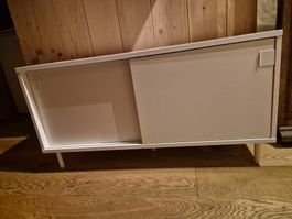 Meuble blanc style scandinave, 2 étagères, portes coulissant