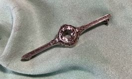 Hübsche Art Deco Brosche Silber 835, Rauchquarz