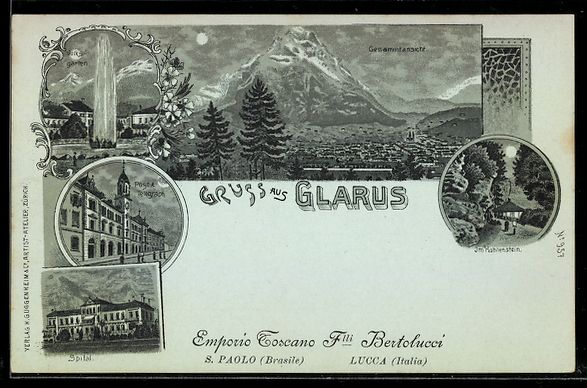 Cartoline postali: Mondschein-Lithographie Glarus, Hohlenst – Usato da Berlin venduto da bartko-reher
