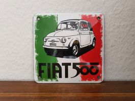 Emailschild FIAT 500 Logo Italy Emaille Schild Reklame Retro