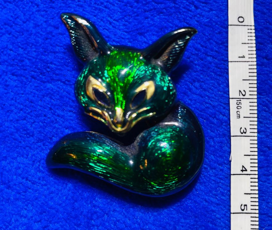 Schöne Fuchs Brosche, Emaille blau-grün, massiv, ca.80er 3