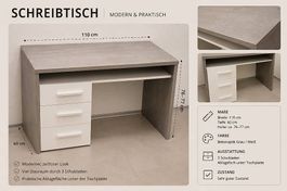 Schreibtisch 110×60 cm mit 3 Schubladen  sehr guter Zustand