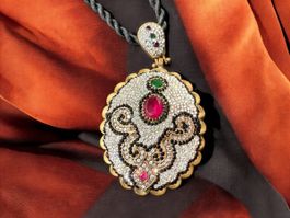 Vintage Silber 925 Anhänger Strass bunten Steinen -Halskette