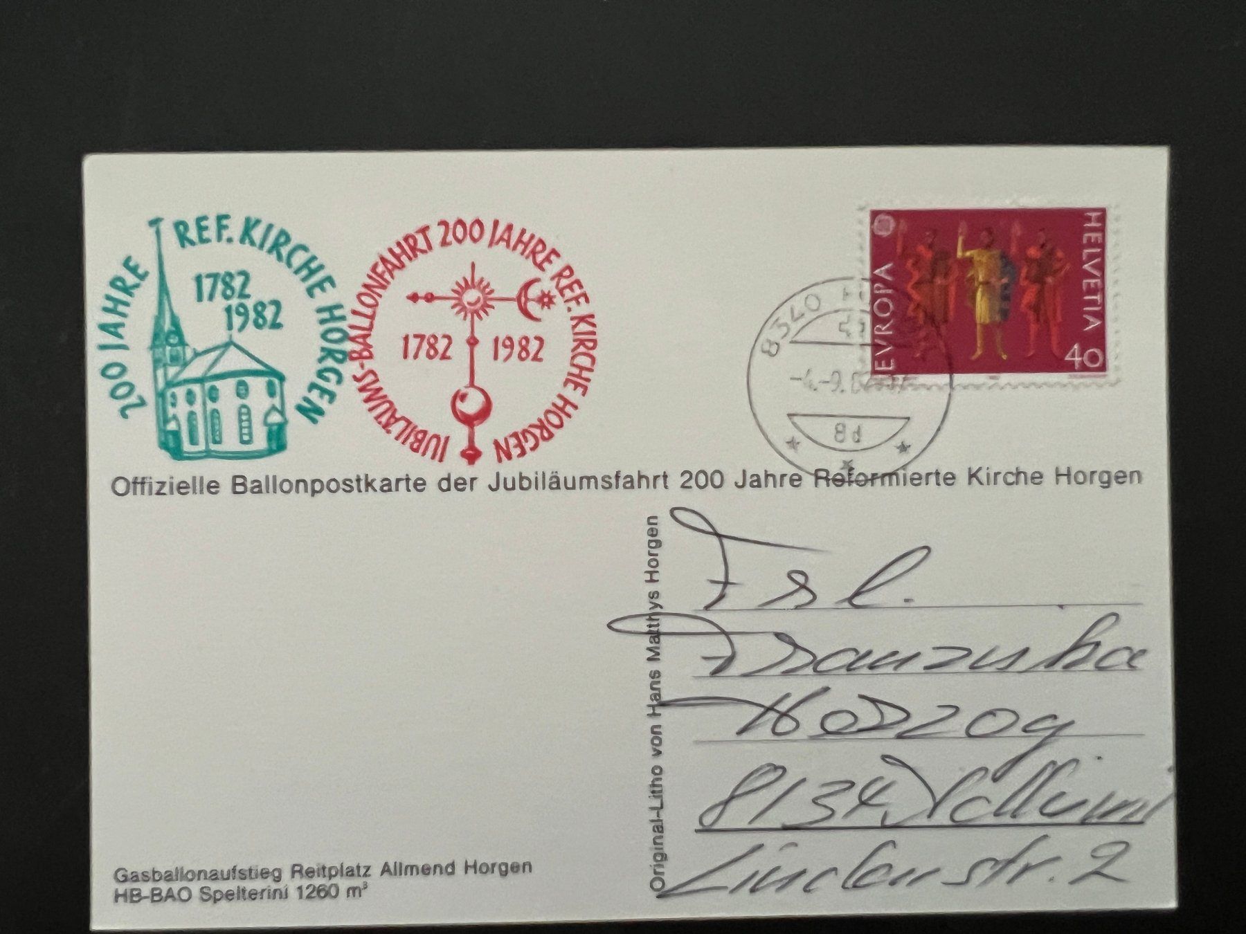 Tutti i francobolli: Ballon Post 1982 ref. Kirche Horgen      (G1220) – Usato da Hinwil venduto da Sidi4