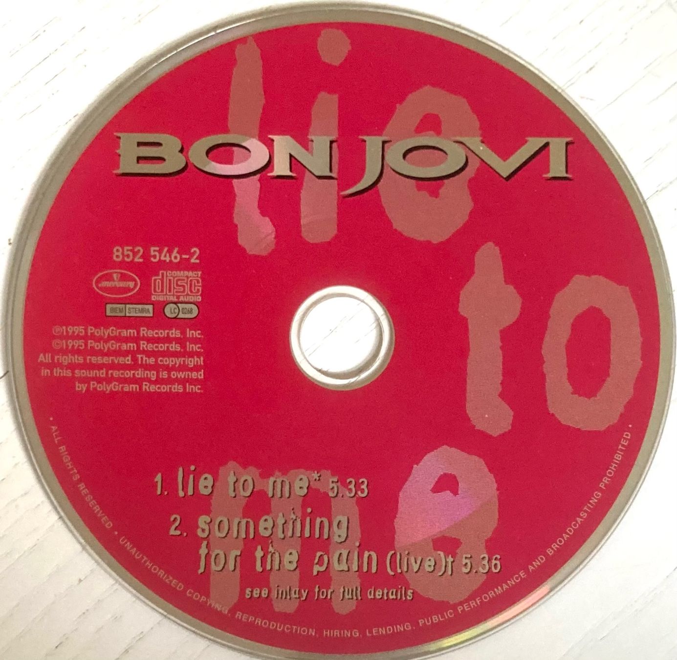 CD: BON JOVI - LIE TO ME – Usato da Poliez-Pittet venduto da Newtown-Records 2