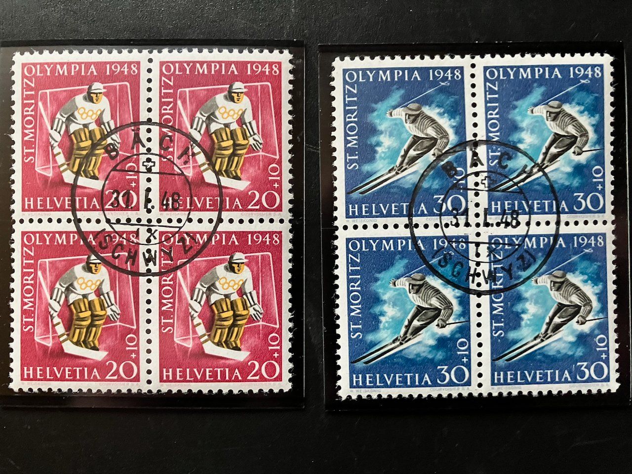 Tutti i francobolli: Olympiade St. Moritz 1948 Viererblöcke gestempelt – Usato da Nesslau venduto da zueri6 2