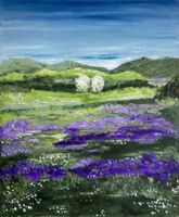 Gemälde, Handgemaltes Bild, Sommerwiese mit Lavendel
