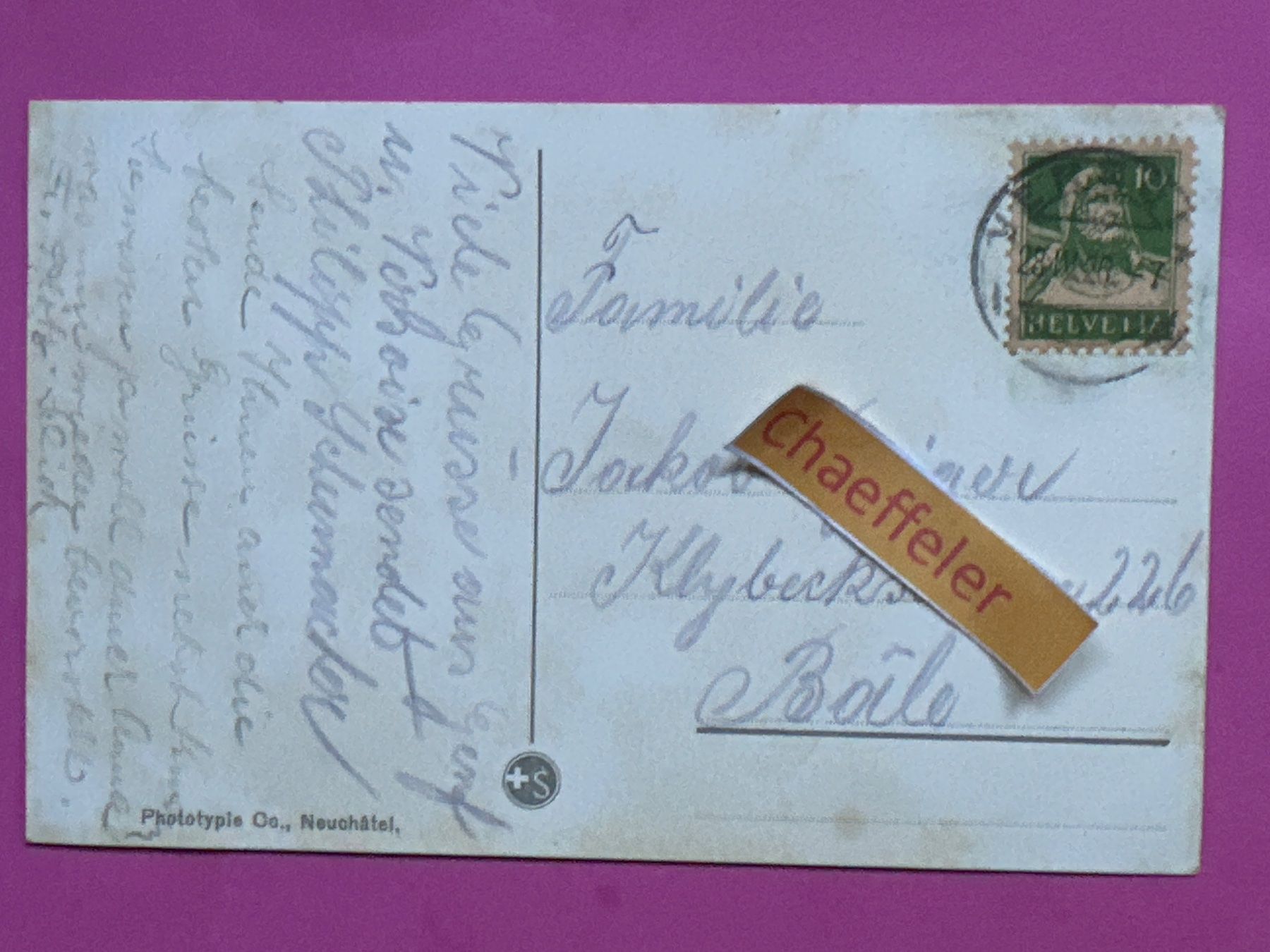 Cartoline postali: 1926. Lac Leman, Genève – Usato da Zürich venduto da Chaeffeler 1
