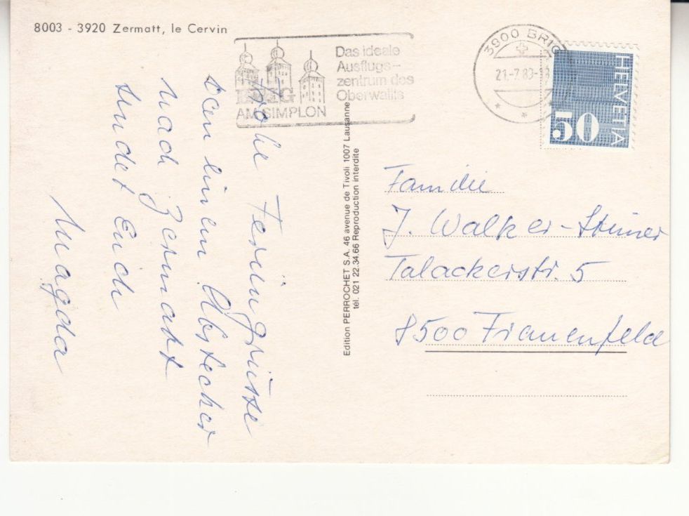 Ansichtskarten: Matterhorn 1989 – Gebraucht aus Bürglen TG von StampGraf 1