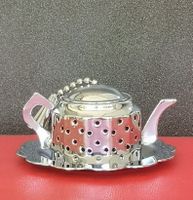 Teesieb für 1 Tasse mit Tablett, Teekannenform aus Edelstahl