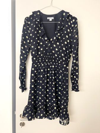 Whistles dress dark blue with small yellow flowers XS