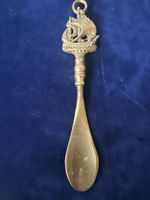 Schuh-Löffel mit Schiff-Motiv, Messing, ca. 23cm lang