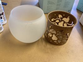 Windlicht Teelichtglas Herbst Deko Gold Partylite Kugel