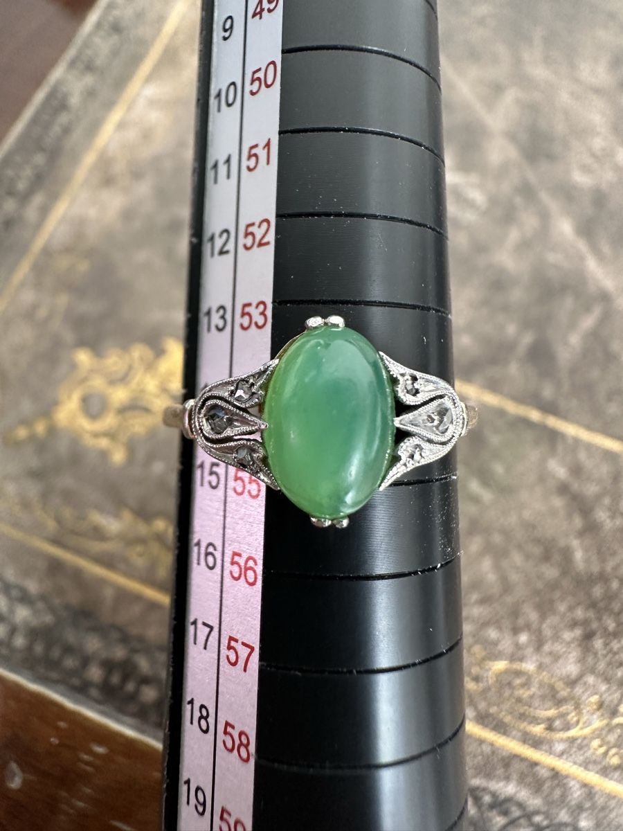 Anelli: Art Deco Chrysopras Ring 750 Gold – Usato da Fribourg venduto da contessa