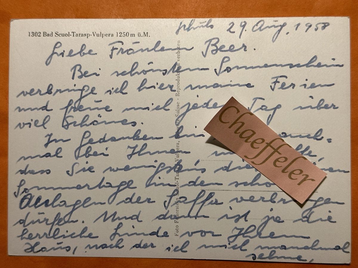 Cartoline postali: 1958 1302 Scuol-Tarasp-Vulpera – Usato da Zürich venduto da Chaeffeler 1