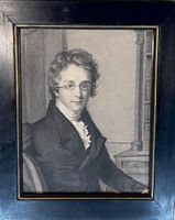 “ÉCOLE GENEVOISE”DESSIN AU FUSAIN PORTRAIT D’HOMME 19 ème s.