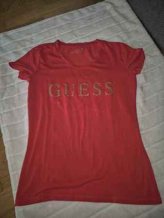 Guess T-Shirt rot glitzer Gr M Sommer Top Shirt Kurzarm 