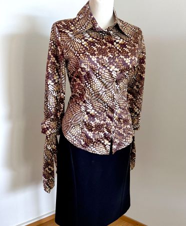 Cavalli Bluse, Seidenlook, schicker  Kragen, Ärmelbänder