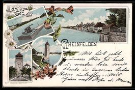 Lithographie Rheinfelden, Salmenwaage, Messerthurm, Storchen