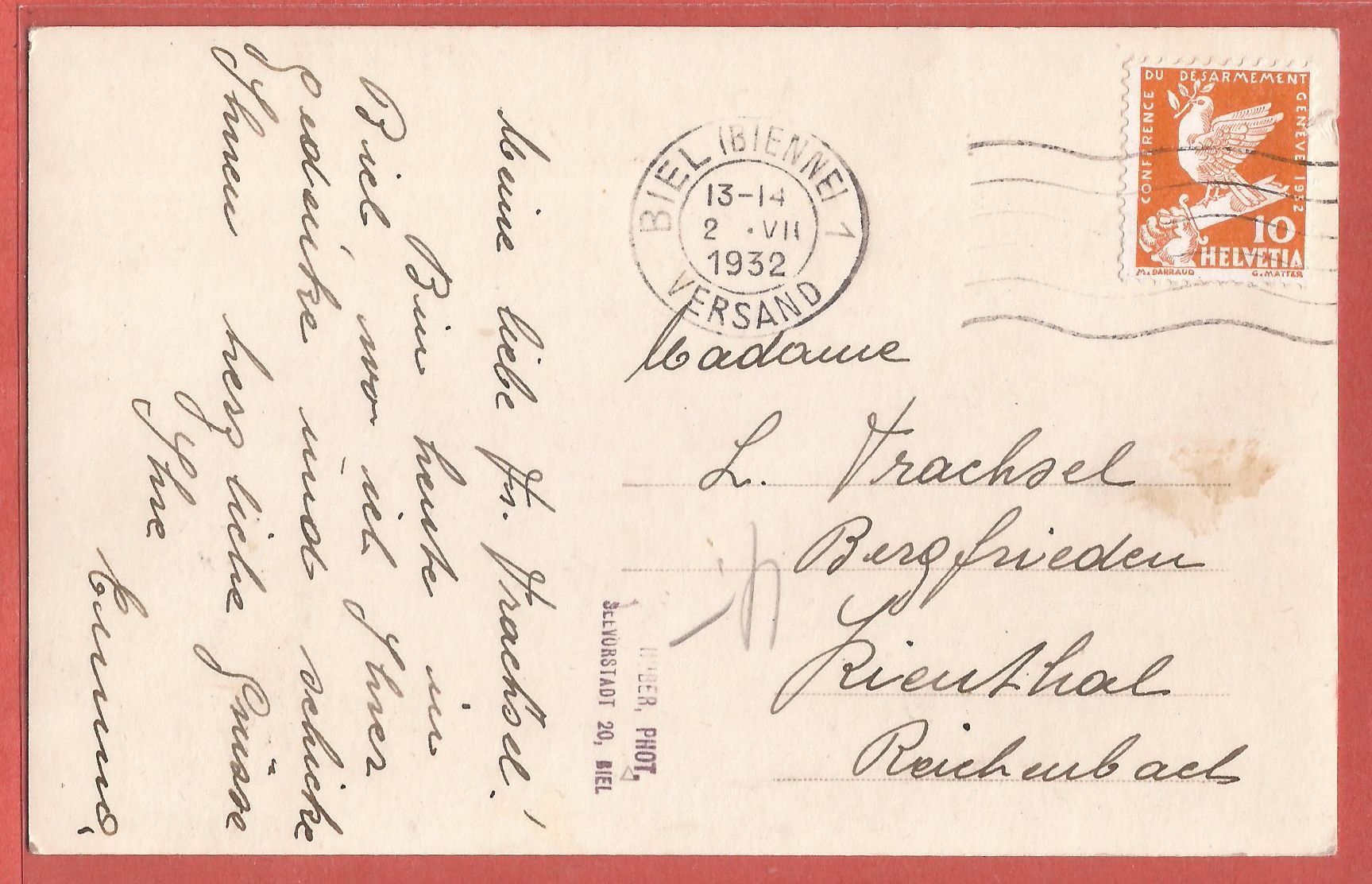 Cartoline postali: Biel - Strandbad Schwimmbad - 1932 – Usato da Fislisbach venduto da Porano 1