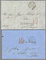 1856, 1862, 2 x ROTER TAX-0 "40" AUF 2 BRIEFE PARIS-WOHLEN