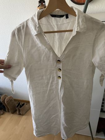 Leichtes Vero Moda Leinenkleid mit Knöpfen in Weiss, Gr. S