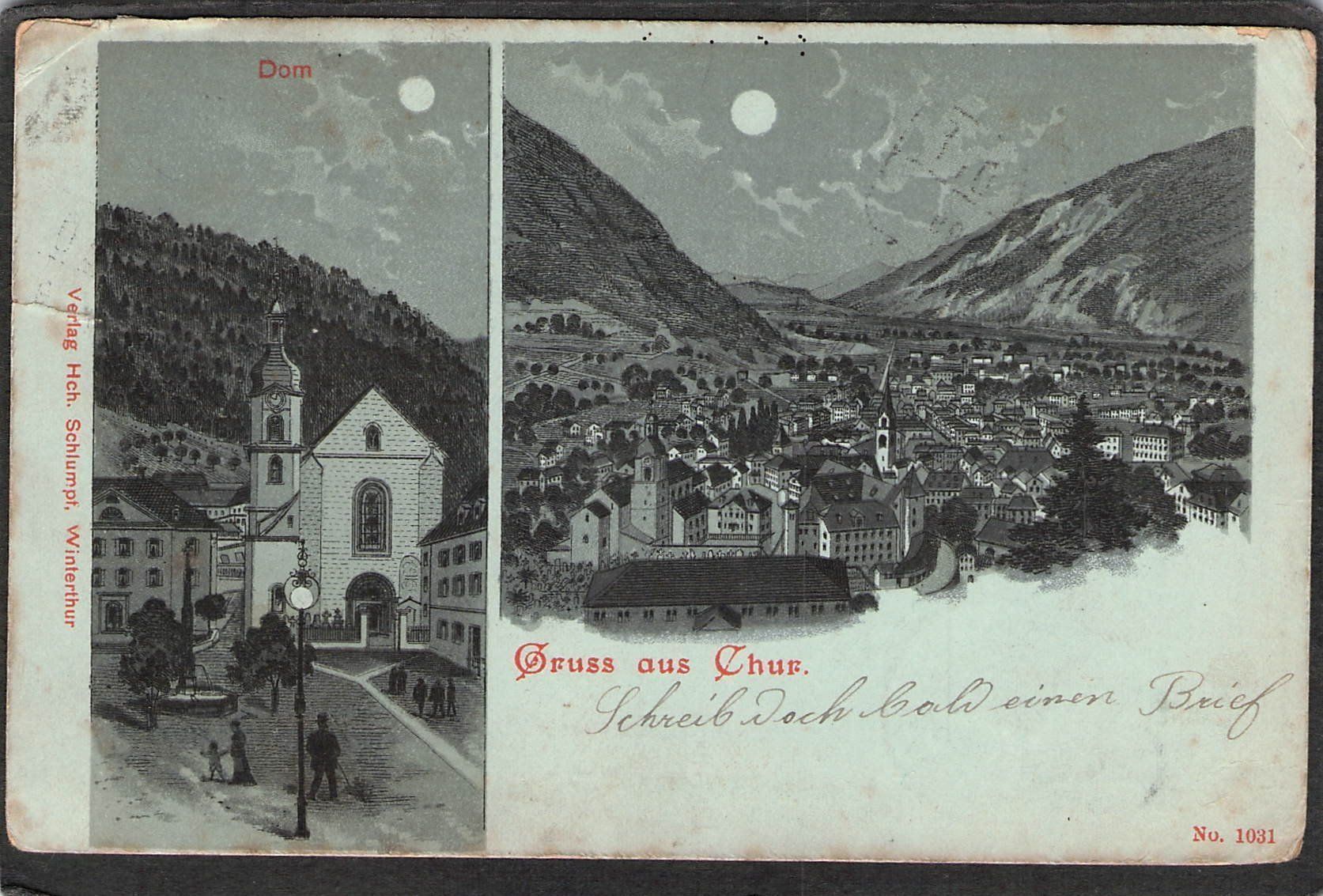 Cartoline postali: ^Gruss aus Chur 1899 , Mondschein – Usato da Reichenburg venduto da Pipo-67