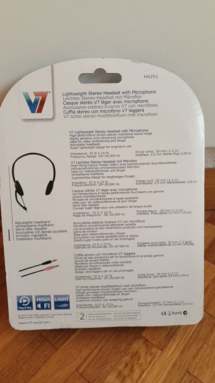 Cuffie: V7 Headset / Kopfhörer mit Mikrofon – Nuovo e nell'imballaggio originale da Oensingen venduto da CH-Techniker 1