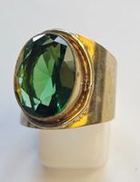 Ring mit grossem Grünem Stein Silber Unisex Grösse 58