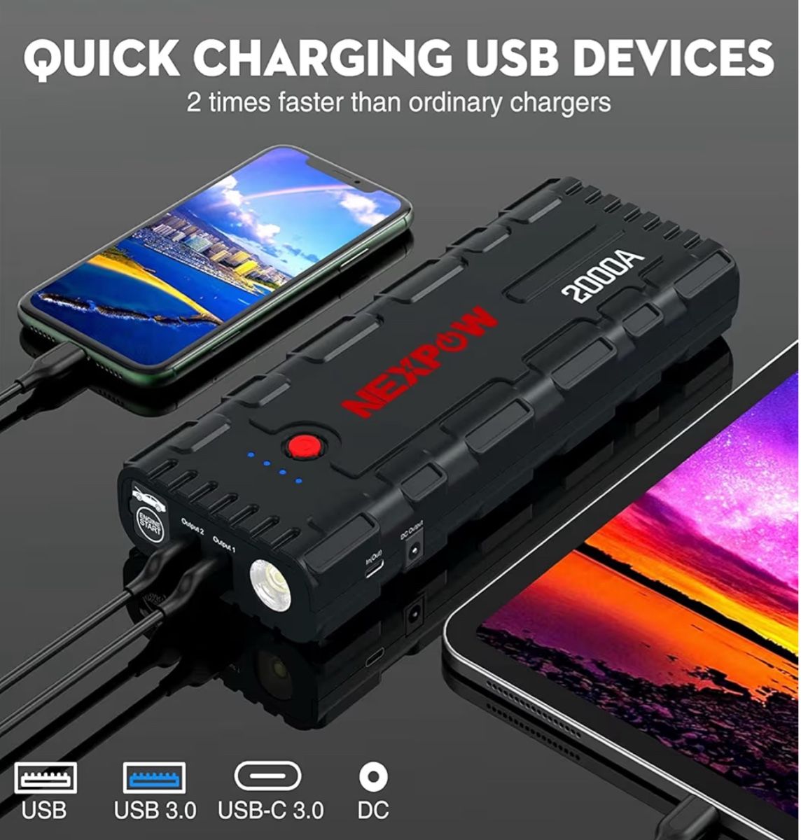Caricabatterie: NEXPOW Starthilfe Powerbank 2000A Spitzenstrom Auto LED USB – Nuovo e nell'imballaggio originale da Volketswil venduto da mer_zrx9 2